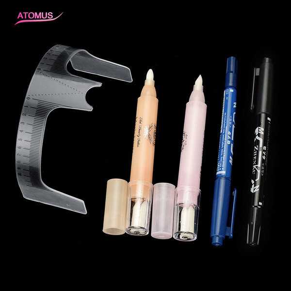 2 Styles Professional Tattoo Eyebrow Preparation Kit Fixed Position Auxiliary Set Tattoo Stencil Ruler Skin Marker Pen Remover For Starter