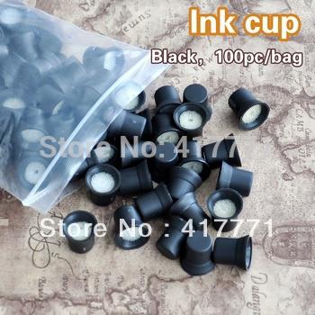 100pcs Black Permanent Makeup Pen Machine Ink Holders Caps With Sponge Supply For Pigment/Ink