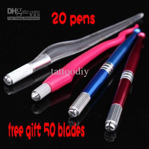 20 PCS Permanent Makeup Machines Pen Permanent Eyebrow Pen 50 PCS Blades For Permanent Makeup Eyebrow Lip Tatttoo DHL Free Shippoing