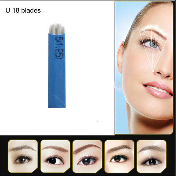 50 PCS 18 U Needles Bevel Permanent Makeup Eyebrow Blade For 3D Permanent Makeup Handmade Manual Tattoo Pen Cosmetic