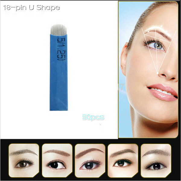 Hot selling-18 Pin U Shape Tattoo Needles Permanent Makeup Eyebrow Embroidery Blade For 3D Microblading Manual Tattoo Pen 50Pcs/lot