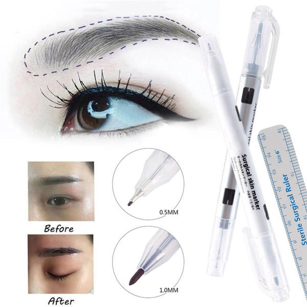 Surgical Skin Marker Eyebrow Marker Pen Tattoo Skin Marker Pen With Measuring Ruler Microblading Positioning Tool