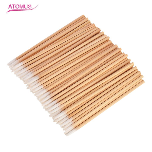 100pcs Short Wood Handle Small Pointed Tip Head Cotton Swab Eyebrow Tattoo Beauty Makeup Tattoo Supplies Disposable Cotton Swab