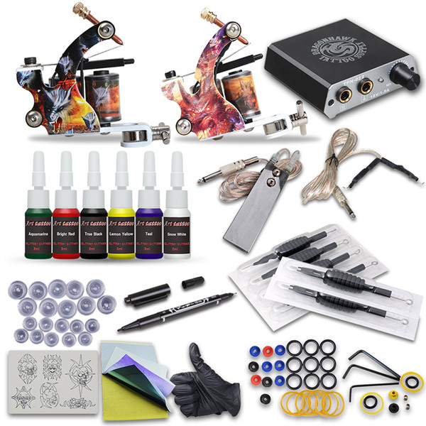 Complete Tattoo Kit Needles Double Machine Gun Power Supply Ink Tip Tattoo Set 110 V 220 V