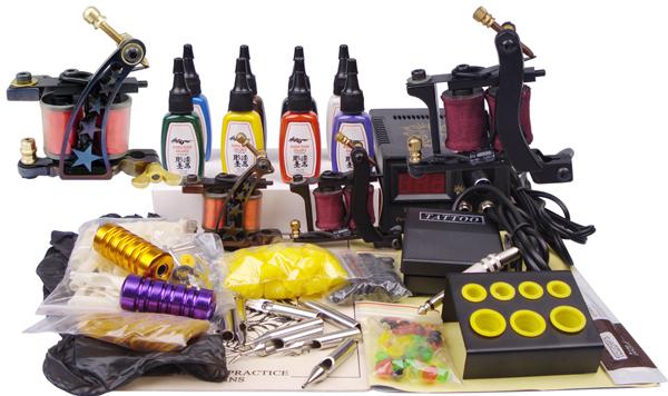 Professional Complete Tattoo Kit Tattoo Starter Set Body Art 2 Top Machines/Guns 8 Colors Ink YLT-57 Free Shipping