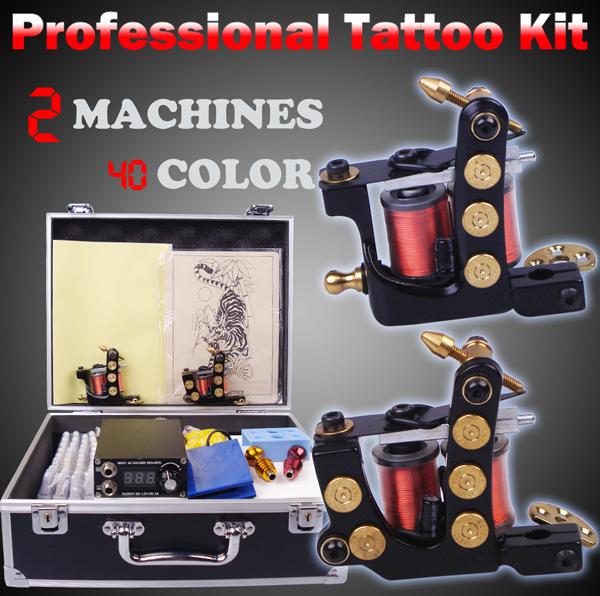 Tattoo kit complete tattoo tool equipment high-grade machine Body Art kit 2machines 40 color links