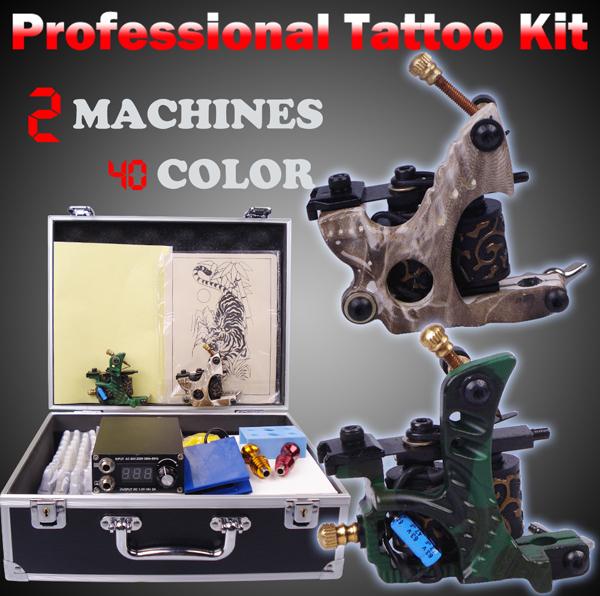 professional tattoo machine set complete tool box power ink switch needles tip kit tattoo body paint tattoo supplies