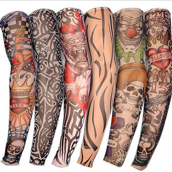 Wholesale Multi style 100% Nylon elastic Fake temporary tattoo sleeve designs body Arm stockings tatoo for cool men women Free shipping