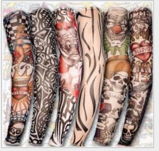 Wholesale Multi style 100% Nylon elastic Fake temporary tattoo sleeve designs body Arm stockings tatoo for cool men women Free shipping