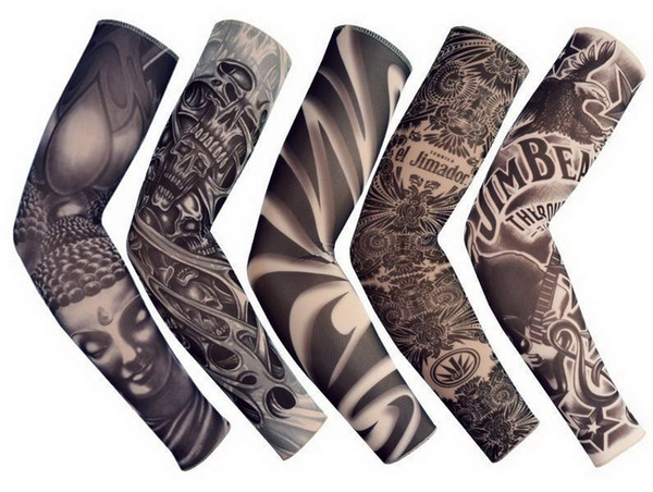 5PCS New Mixed 92%Nylon Elastic Fake Temporary Tattoo Sleeve Designs Body Arm Stockings Tattoo For Cool Men Women