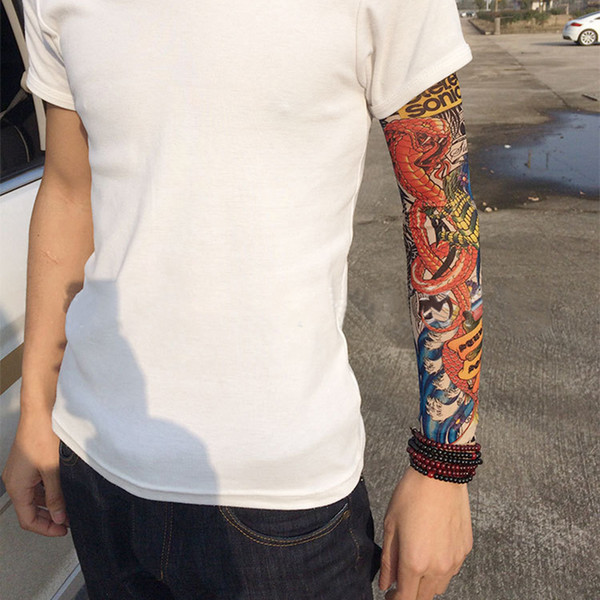 New Arrival Fashion Elastic Tattoo Sleeves Riding UV Care Cool Printed Sun-proof Arm Protection Glove Fake Temporary Tattoo for Men Women