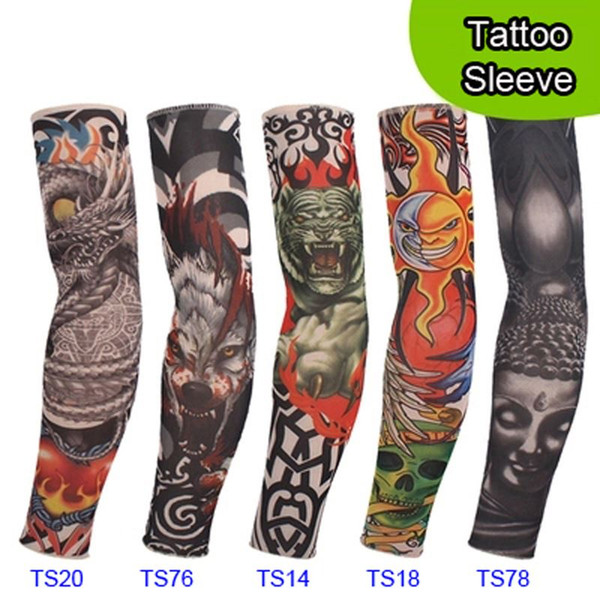 10 PCS new mixed 92% Nylon elastic Fake temporary tattoo sleeve designs body Arm stockings tatoo for cool men women