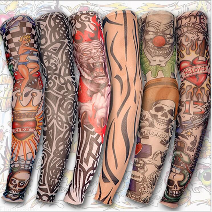 Free Shipping Many Styles Stretchy Fake Art Tattoo Sleeve Arms Fancy Dress Costume Fashion Tattoo Cuff Cheap Wholesale