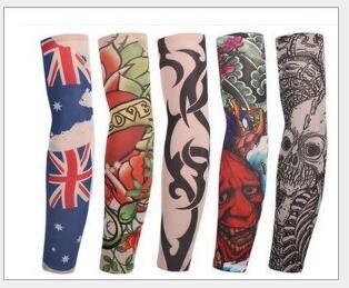 Wholesale Multi style 100% Nylon elastic Fake temporary tattoo sleeve designs body Arm stockings tatoo for cool men women Free shipping