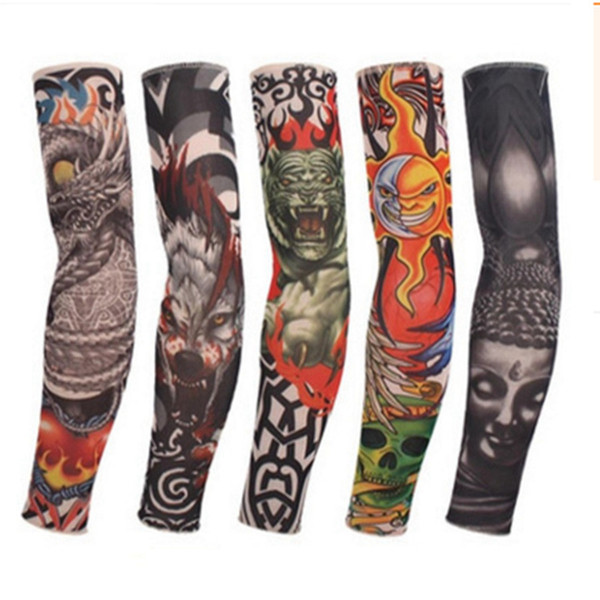 Nylon Elastic Fake Temporary Tattoo Sleeve Outdoor Arm Sleeve Anti-UV Sunscreen Fishing Driving Tattoo Arm Stockings Elastic Sleeve RRA1063