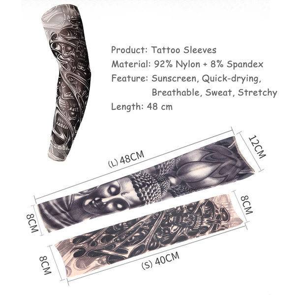 Nylon Stretchy Fake Temporary Tattoo Sleeves Unisex Elastic Arm Protection Stocking Outdoor Sport Motorcycle Arm Sleeves Size S L