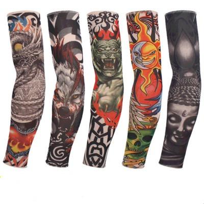 Outdoor Sports Tattoo Sleeve Flower Arm Tattoo Green Polyester Sunscreen Sleeve Arm Guard Riding Ice Silk Sleeve