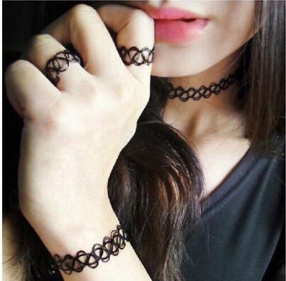 Hot 1 Set Adjustable Fashion Vintage Stretch Tattoo Choker Necklace Bracelet Retro Gothic Punk Elastic Gift Women Necklace