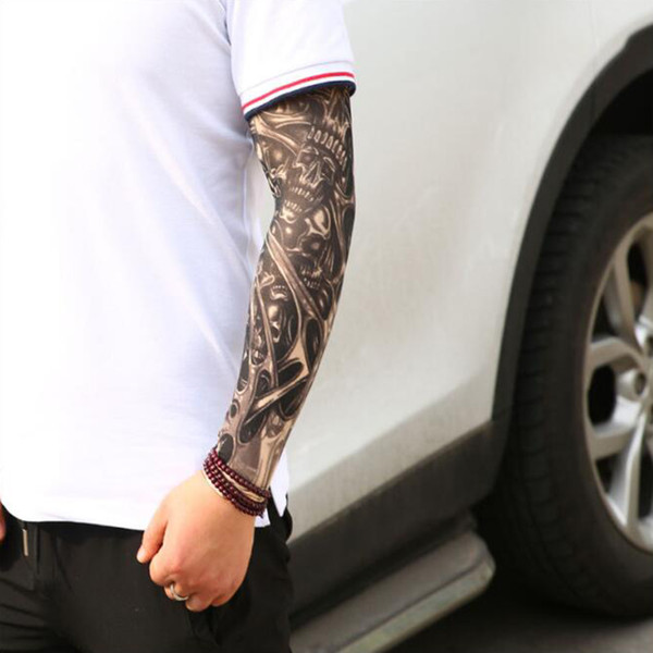 Summer Outdoor Sport Fitness Unisex Stretch Nylon Fake Temporary Tattoo Sleeves Elastic Anti-UV Women Men Arm Stocking Sleeves