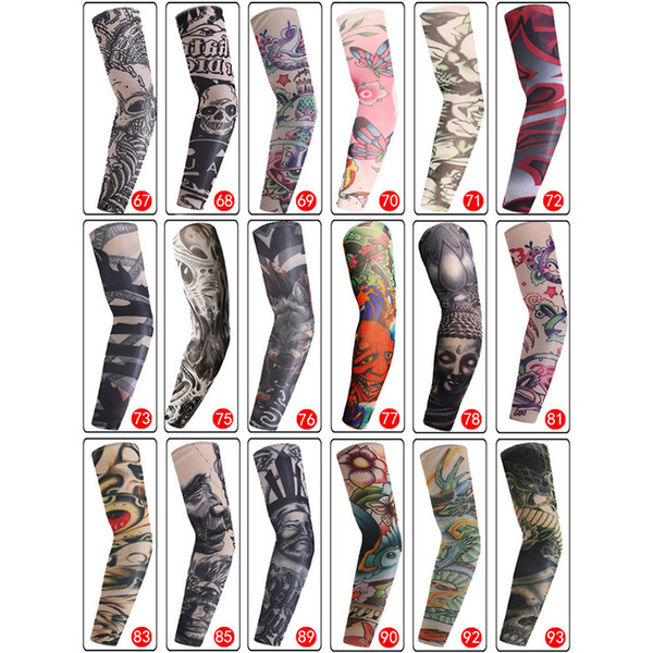 Unisex Stretch Nylon Fake Temporary Tattoo Sleeves Outdoor Sport Women Men Elastic Sunscreen Arm Protection Stocking Anti-UV Sleeves