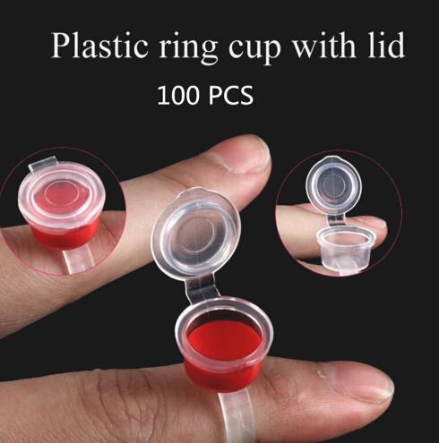 100Pcs Ink Cups Tattoo Pigment Ring Ink Holder Cup Container With Lid Cover Cap Permanent Makeup Microblading Tool