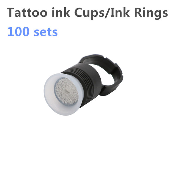 100Pcs Black BioTouch PIGMENT COLOR RINGS + 100 PcsTattoo Cup With Sponge Accupoint Series Tattoo ink Cups/Ink Rings