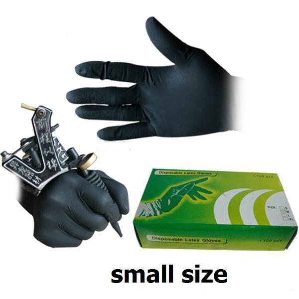 100Pcs 50Pairs Black Disposable Tattoo Latex Gloves Small Size For Tattoo Gun Needle Ink Tips Grips Kits Free Shipping