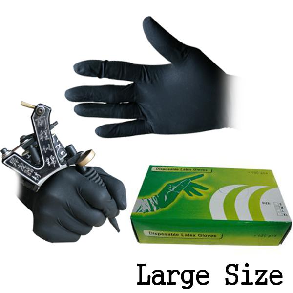 100Pcs 50Pairs Black Disposable Tattoo Latex Gloves L Size For Tattoo Gun Needle Ink Tips Grips Kits