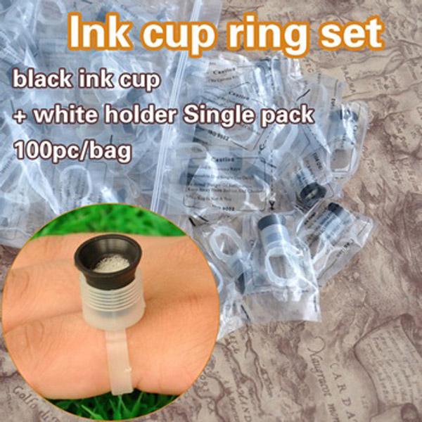 Individual package 100pcs White Permanent Makeup Tattoo Machine Ink Pigment Rings Holders Caps With Sponge Supply Accessories