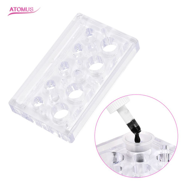 16 Holes Rectangle Acrylic Tattoo Ink Cup Clear Crystal Permanent Makeup Pigment Cups Caps Storage Container Rack Holder Stand