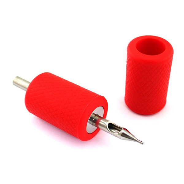 Wholesale-1Pc Soft-Silicone Tattoo Grip Cover For Tattoo Machine Supply Tube Reusable Holder Autoclavable Red