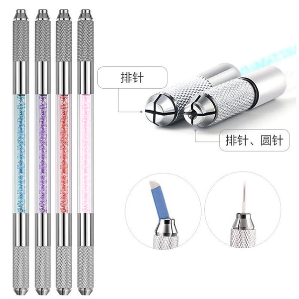 Wholesale stainless steel permanent makeup manual tattoo microblading pen Manual Double Crystal Acrylic Tattoo Pen