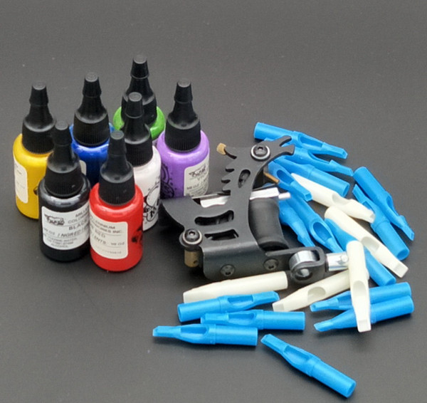 New 3Pcs Mixed Color Tattoo Ink Pigment+20Pcs Disposable Tips nozzles+1Pc Tattoo Machine Gun For Tattoo Kit Supply