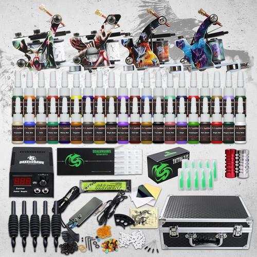 Complete Tattoo kit 4 Machine Guns 40 Color Inks Power Supply Needles Tips Grips Set