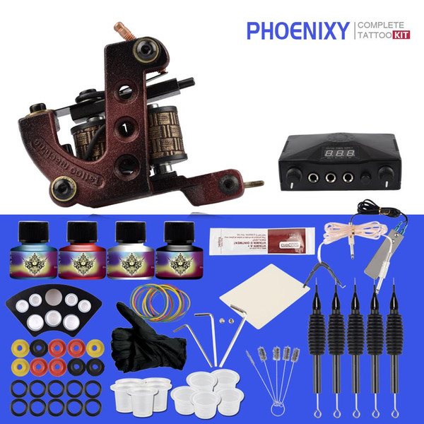 Beginner Tattoo Kit Machine Gun Set 4 Colors Ink Set Needles Grip LED Power Supply Tattoo Supplies Permanent Complete Kit