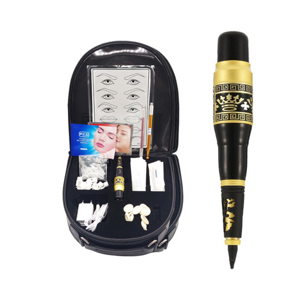 Permanent Eyebrow Makeup Complete Tattoo Machine Pen Kit For Lip Eye Liner With Practice Skin, Needles, Caps