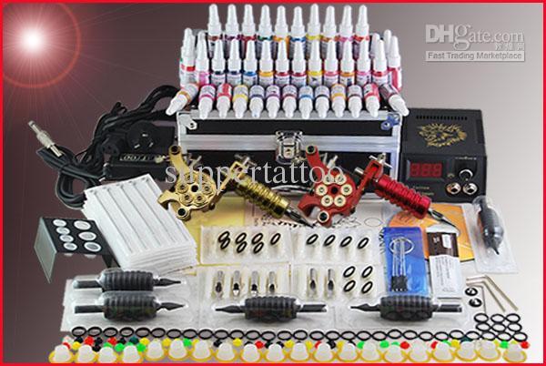 2 Tattoo gun machine 40 ink Pigment Needles Tip Power Starter kit Supply