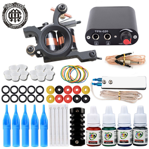 Single Tattoo Gun Kit Tattoo Machine Gun for Lining and Shading With Power Supply Needles Grips Ink Tips for Beginner Tattoo Learning