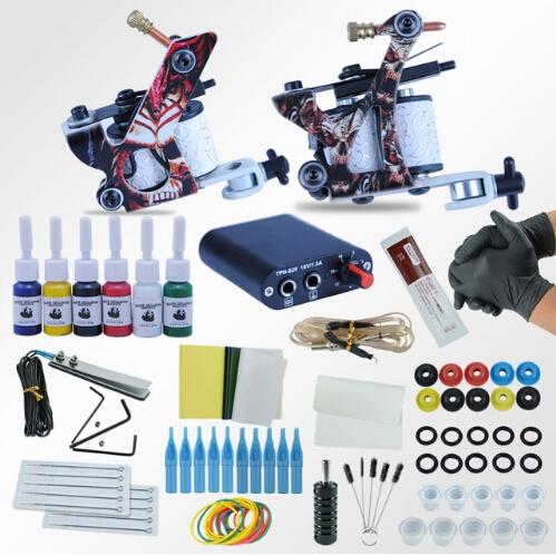 Tattoo Machines Power Box Set 2 guns Immortal Color Inks Supply Needles Accessories Kits Completed Tattoo Permanent Makeup Kit