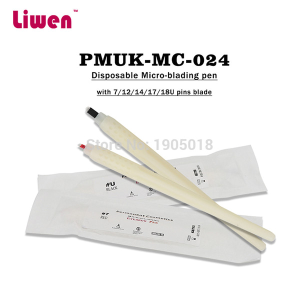 Wholesale- Top quality 50pcs/lot permanent makeup tattoo manual disposable microblading pen with micro blade needles 7/12/14/17/18U pins