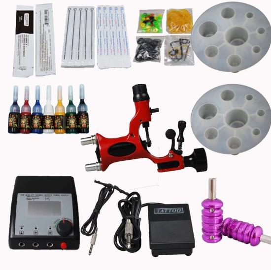 Red Dragonfly Rotary Gun Tattoo Machine Kits Double Adjusted Power Supply 20 Needles 8 Tips Tools
