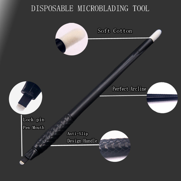 50pcs Microblading Manual Disposable Pen With Needles Eyebrow Tattoo Permanent Makeup 18 U Shape Needles Blades