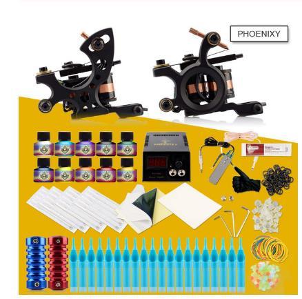 Complete Tattoo Machine Set 2 Guns 10 Inks Power Box Supply Needles Grip Accessories Permanent Makeup Professional Tattoo Kit