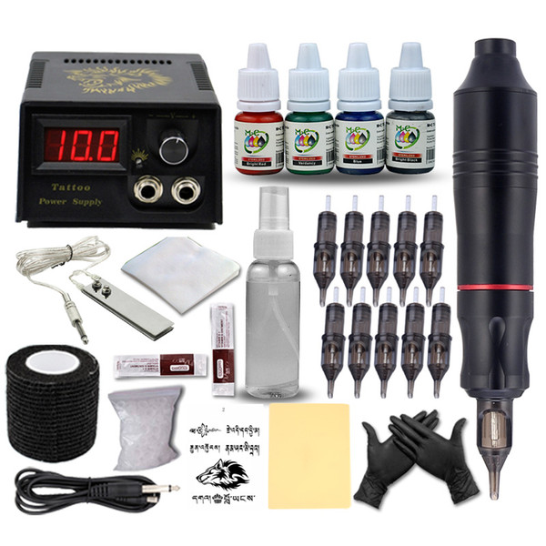 Complete Tattoo Kits Rotary Pen 4 Colors Immortal Tattoo Rotary motor machine Gun Inks Set LCD Power Equipment Supplies