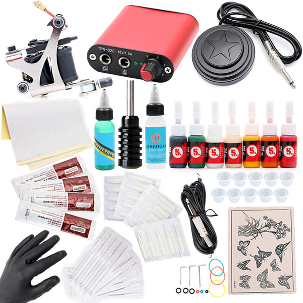 New Design Tattoo Machine Gun 4 Repair Cream Mini Power Supply Grip Tattoo Kit TM3053