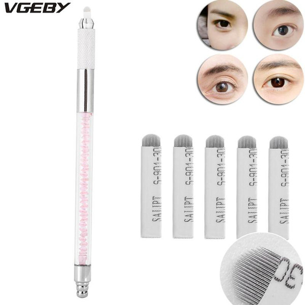 Permanent Makeup Practice Kit Stainless Steel Manual Eyebrow Tattoo Pen Lip liner Microblading Pen With 10pcs 18U Tattoo Neddles