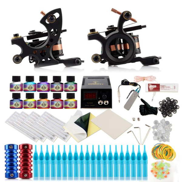 Kit For Tattoo Machine 2 Guns Set Permanent Pigment Power Supplies Sets Tattoo Grips Needles Set Tools Kit Makeup