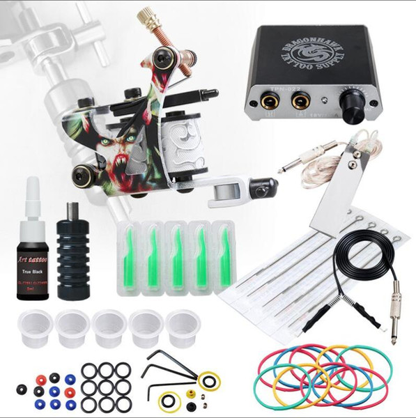 Beginner Complete Tattoo Kit Machines Gun Black Ink Set Power Supply Grips Body Art Tools Set Permanent Makeup Tattoo