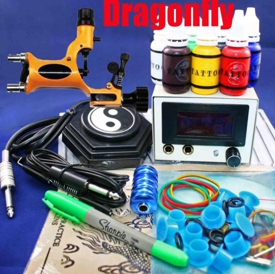 Hot Sale Wholesale New Dragonfly Rotary Tattoo Machine Kits 50 Needles LED Power Supply System Complete