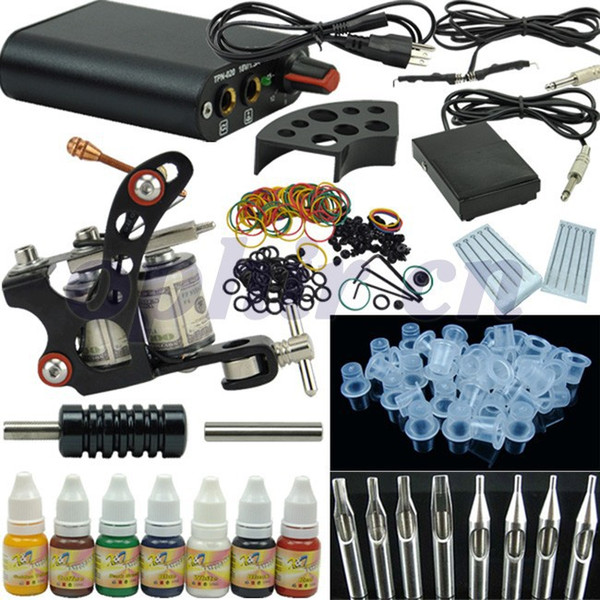 Wholesale-OPHIR 269pcs/set Tattoo Kit chine Gun 7Colors Tattoo Inks Pigment Induction Tattoo Machine for Beginner Body Tattoo Art